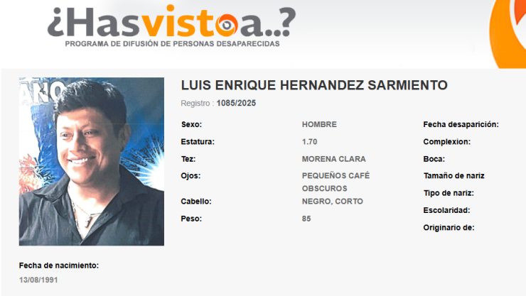 Luis Enrique Hernández Sarmiento desapareció en Berriozábal el 1 de diciembre 2025