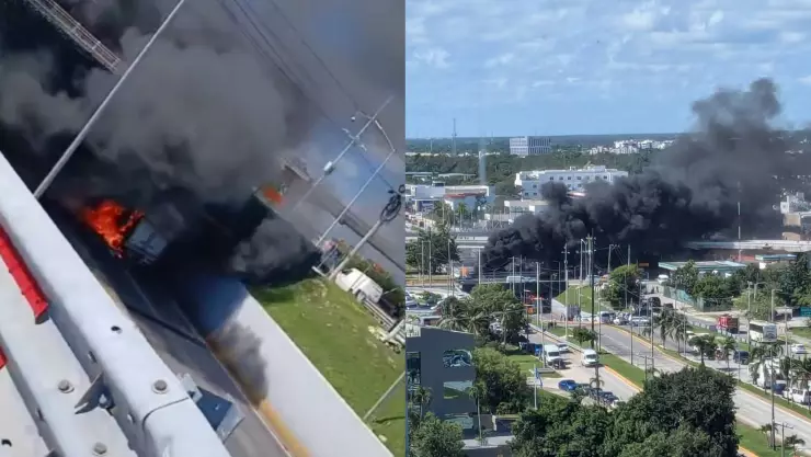Vehículo se incendia en distribuidor vial del la Av. Colosio en CANCÚN; HOY 3 de octubre.jpg