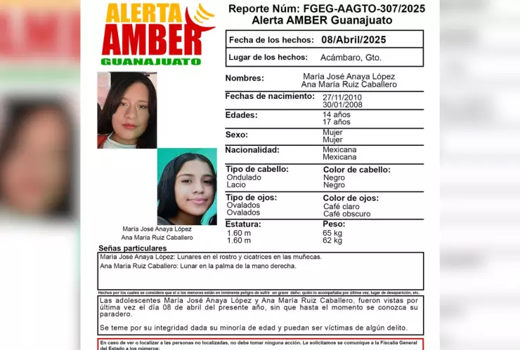 Desaparecidos Guanajuato ¿Quiénes son María José Anaya López y Ana María Ruiz Caballero y qué se sabe de su desaparición.png