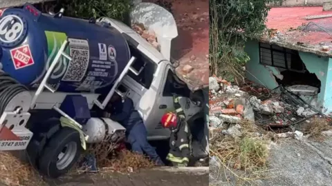 Pipa de gas sin frenos se impacta contra dos casas en Naucalpan