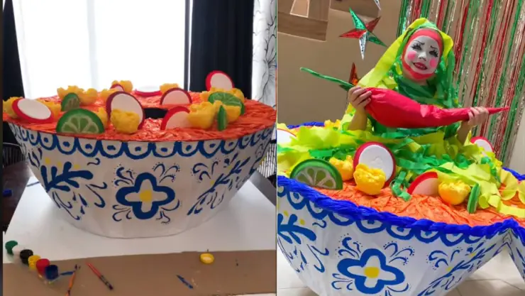 VIDEO: Papás disfrazaron a su hija de pozole para un concurso