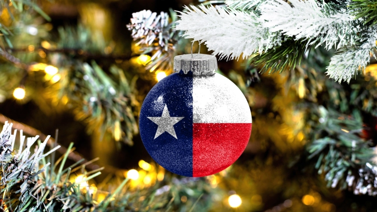 Adorno de la bandera de Texas en árbol de Navidad