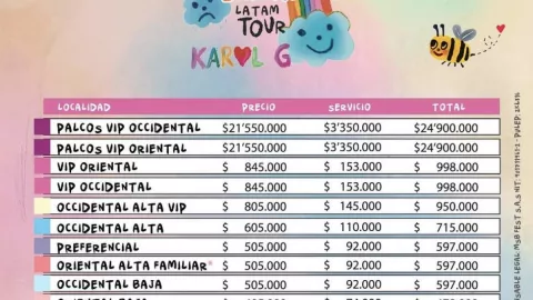 Karol G precios del concierto en Bogotá