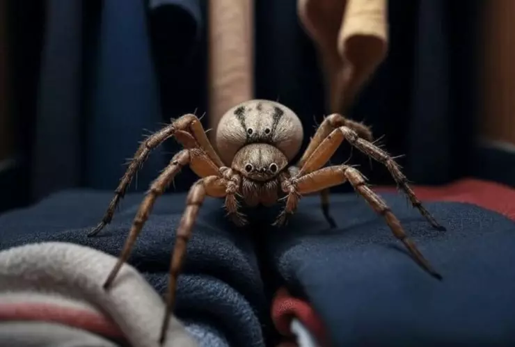 (Imagen generada con inteligencia artificial) una araña violinista escondida al interior de un clóset.
