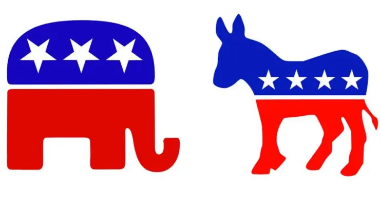 (Burro) Demócratas y Republicanos (Elefante), los animales de los partidos en EU