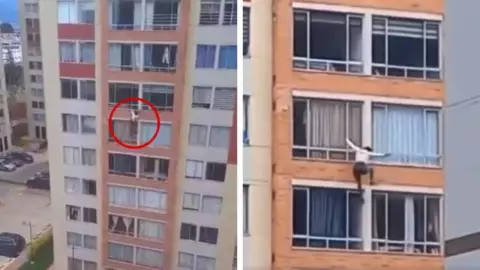 FUERTE VIDEO_ Mujer se lanza de edificio tras sismo de Colombia