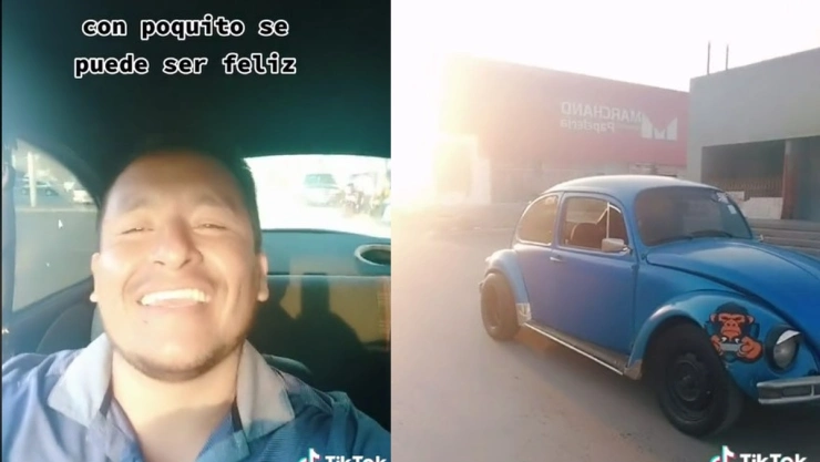 Hombre presume vocho.