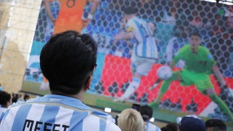 Aficionado viendo el penal de Messi