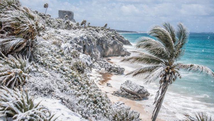 nieve en las playas del Golfo de México