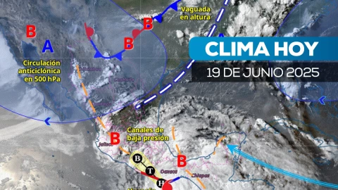 Mapa satelital de cómo estará el clima en México este 19 de junio de 2025.
