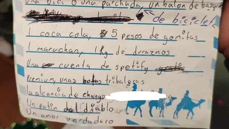 Niño pide kilo de duraznos en carta a los reyes magos