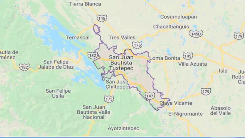 Mapa de San Juan Bautista Tuxtepec, Oaxaca.