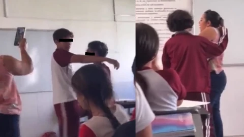 Graban a alumna golpeando a maestra y compañero