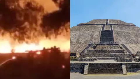 VIDEO: Fuerte incendio en la zona arqueológica de Teotihuacán, ‘arde’ cerca de la pirámide de la Luna