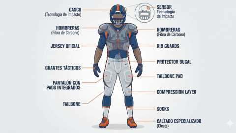 Los elementos de un uniforme de futbol americano, presente en el Super Bowl
