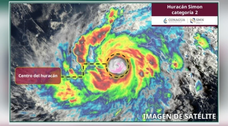 Huracán “Simon” es categoría 2: Colima y Jalisco se verán más afectados.