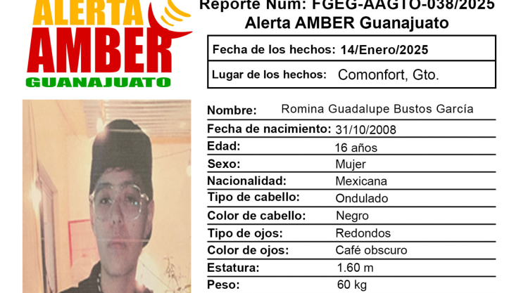 _Activación de la Alerta Amber Guanajuato de la adolescente Romina Guadalupe Bustos García de 16 años, Comonfort, Guanajuato.png