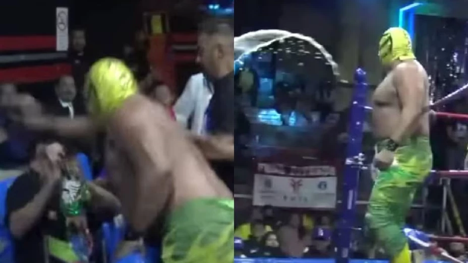 Luchador golpe a aficionado por lanzarle cerveza, así fue.jpg