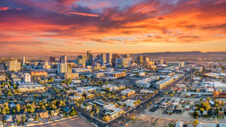 Vista aérea de la ciudad de Phoenix, Arizona