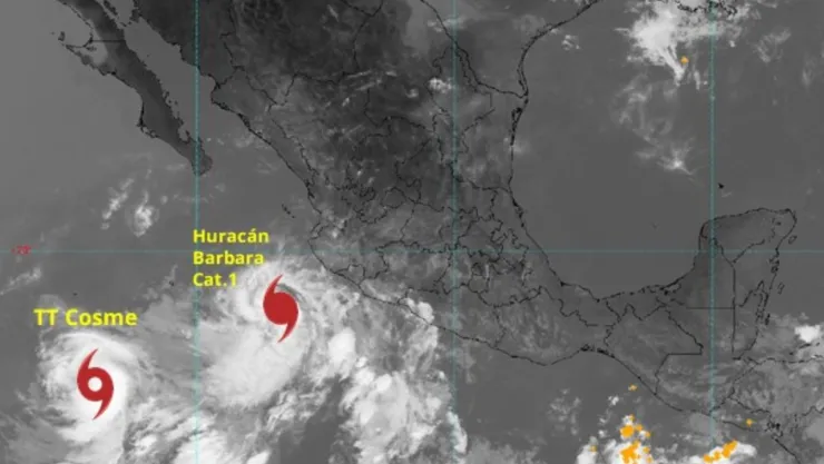 Mapa satelital del efecto Fujiwhara en el océano Pacífico.