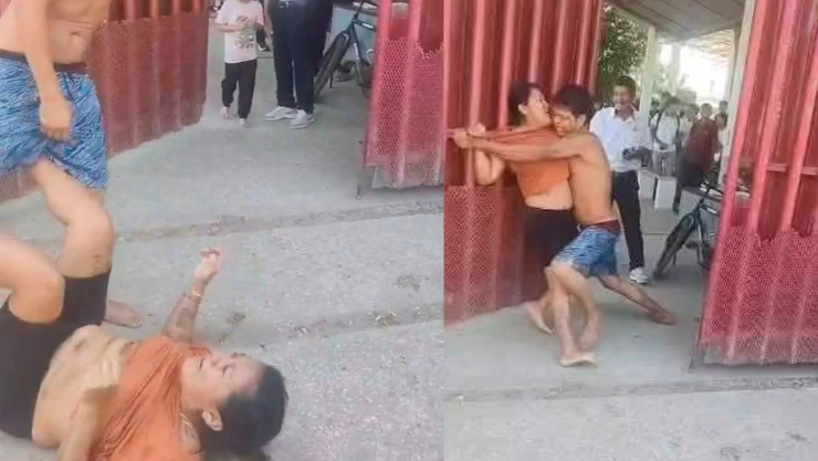 ¡A golpes! Mujer es agredida por su pareja, frente a su hijo afuera del Bachilleres 32 en Tabasco