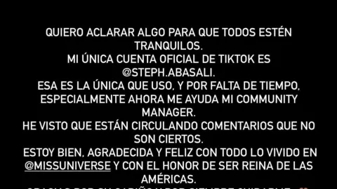 Comunicado de Stephany Abasali vía redes sociales