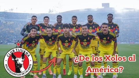 Escudo de Tijuana y jugadores del América