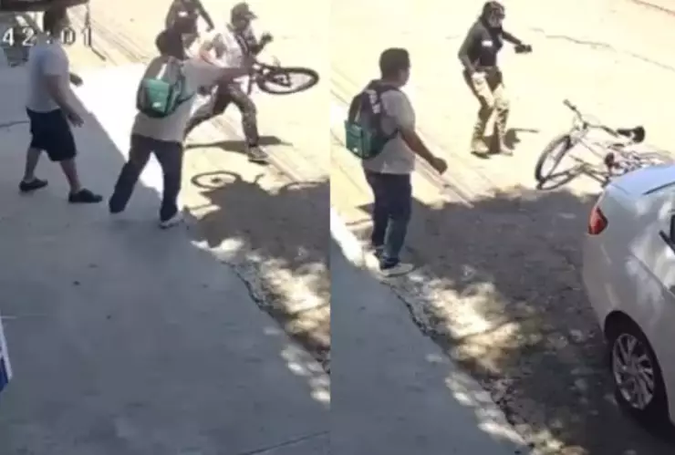 Hombre lanza bici a presunto delincuente en Edoméx