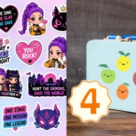 4 plantillas de stickers de las KPop Demon Hunters para decorar la lonchera de tus hijos y personalizar en casa.png