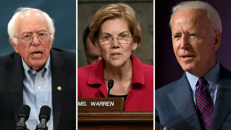 Collage de fotografía de los candidatos demócratas a la presidencia. De izquierda a derecha: Senador Bernie Sanders, senadora Elizabeth Warren y el exvicepresidente Joe Biden. Imagen: Reuters