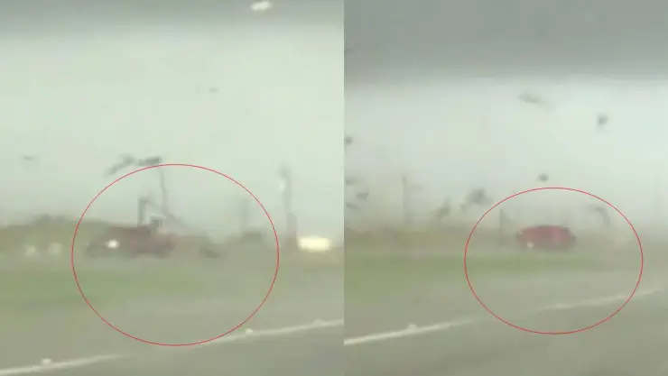 Video Camioneta escapó de tornado en Texas, ¡Tuvo suerte!