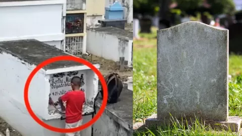 Niño lleva sus calificaciones a la tumba de su madre