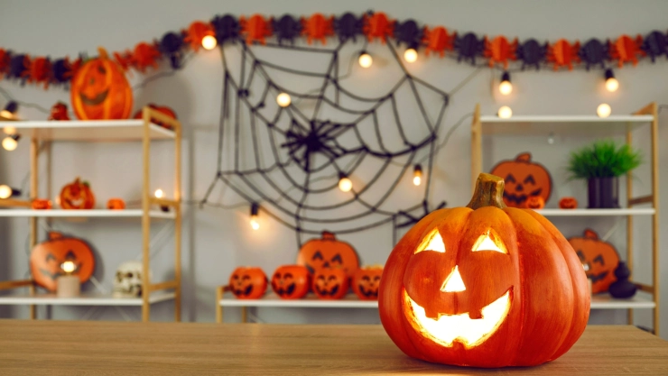 Una casa con la decoración de Halloween