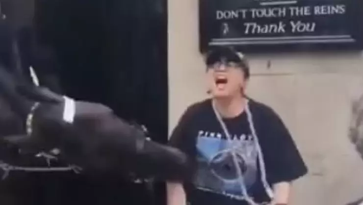 VIDEO_ Turista es mordida por caballo de la Guardia Real tras ignorar letrero.jpg