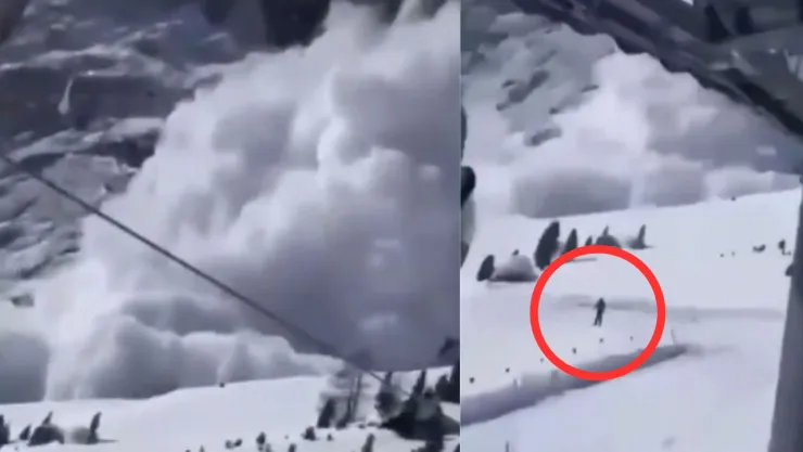 Avalancha aterradora engulle a los esquiadores en una gigantesca nube de nieve