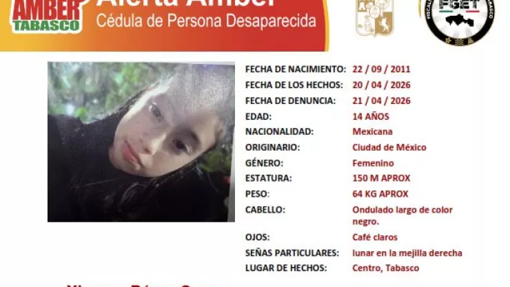 Ximena Pérez Cruz desaparecida Tabasco
