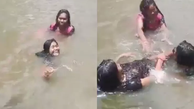 Filtran último video de las adolescentes antes de morir al ser arrastradas por la corriente en India