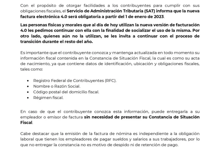 SAT extiende plazo para entregar la Constancia de Situación Fiscal