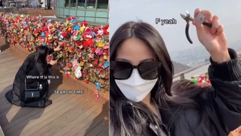 Mujer viaja para romper candado del amor.