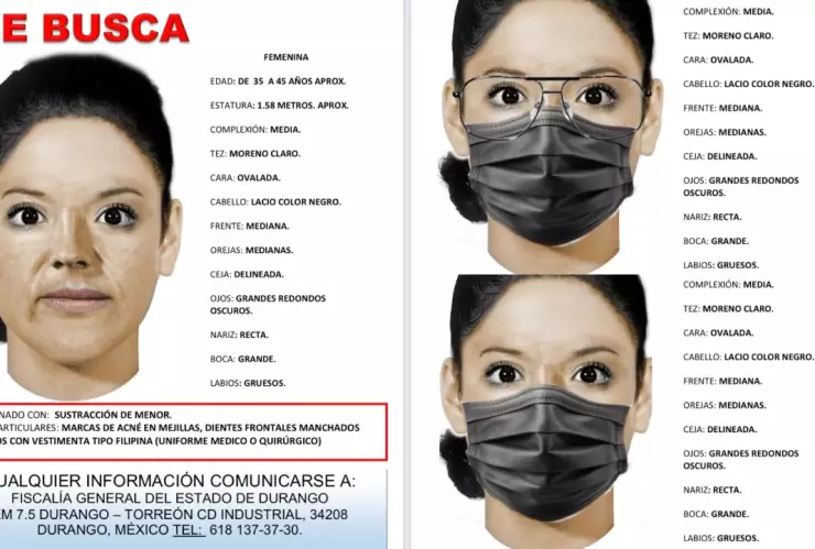 retrato hablado de mujer que se robó a una bebé en Durango