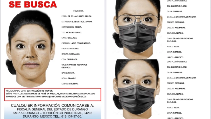 retrato hablado de mujer que se robó a una bebé en Durango