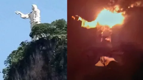 Un rayo destruyó la estatua de Cristo Pescador en Chiapas.
