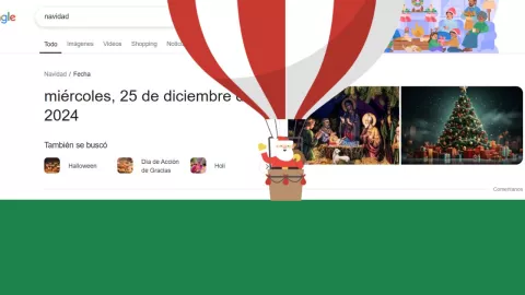 Al dar clic en la palabra “Navidad” en Google se activa una caja de regalo, misma que destapa a Santa Claus volando en un globo aerostático.