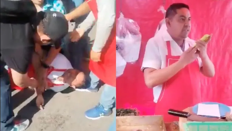 Taquero amenaza a clientes con un machete y lo someten contra el piso