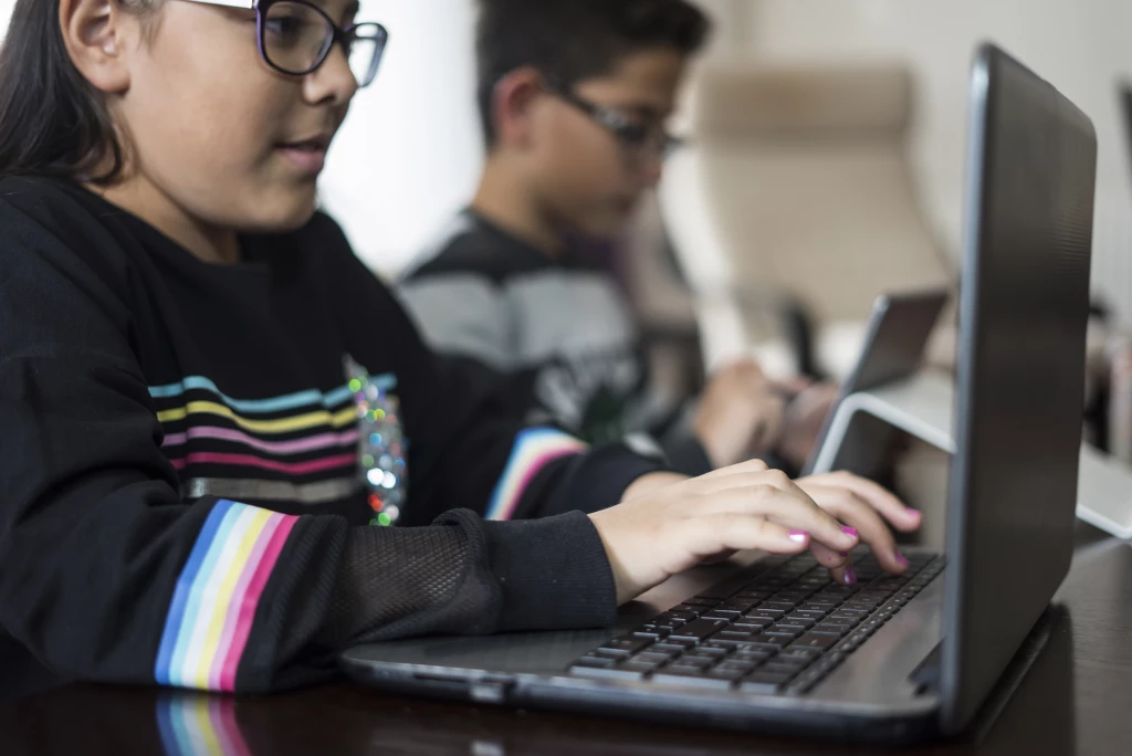 Two Students In Distance Learning