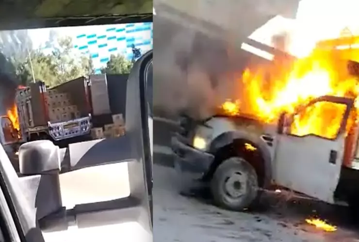 se incendia camioneta en la méxico - puebla