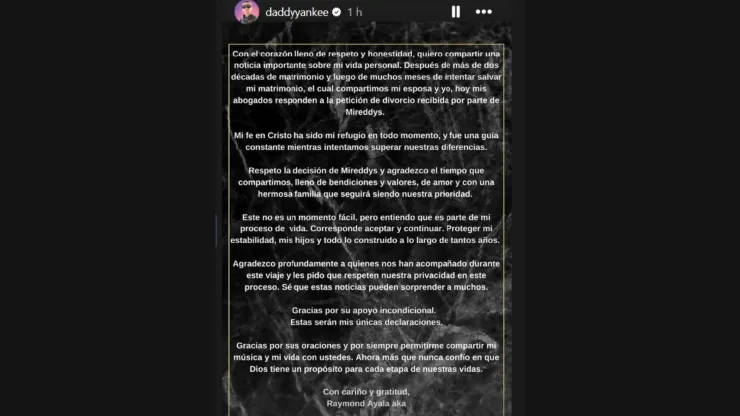 daddy yankee anuncia su divorcio instagram