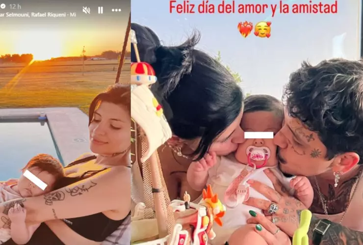 Cazzu y Nodal con su hija Inti