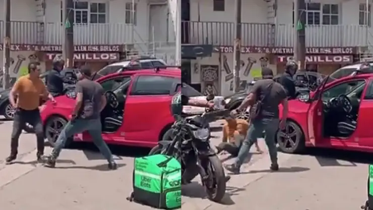 VIDEO_ ¡No sólo reparte comida! Repartidor de Uber Eats noquea a conductor en plena calle