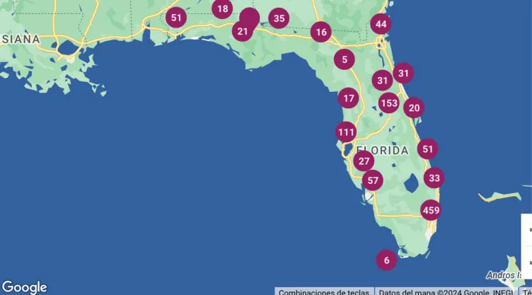 Captura del mapa interactivo de los centros donde se reparte los alimentos gratis en Florida.